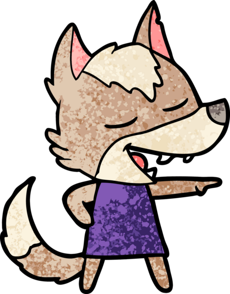 Bir insan tarafından çizilmiş gülen bir kurt.