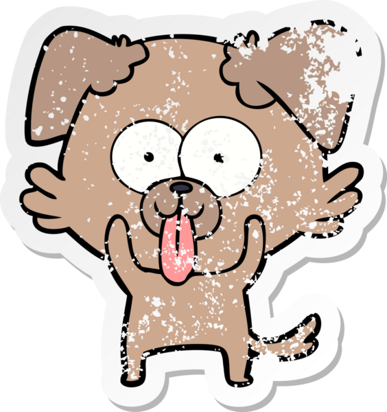 Bir insan tarafından çizilmiş dilli çizgi film köpeğinin sıkıntılı çıkartması.