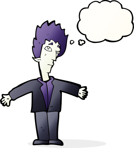 Bir insan tarafından çizilmiş düşünce balonlu vampir adam.