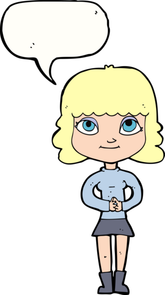 Bir insan tarafından çizilmiş konuşma balonlu mutlu kadın çizgi filmi.