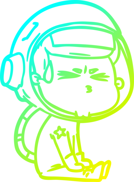 Bir insan tarafından çizilen soğuk gradyan çizgi çizimi stresli astronot