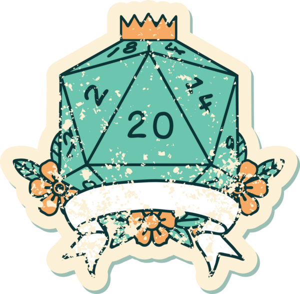 Retro Dövme Biçimi Doğal 20 kritik vuruş D20 zar bir insan tarafından çizildi