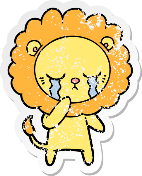 Bir insan tarafından çizilmiş ağlayan çizgi film aslanının sıkıntılı çıkartması.