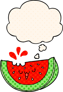 Çizgi roman tarzında bir insan tarafından çizilmiş düşünce balonlu karpuz.