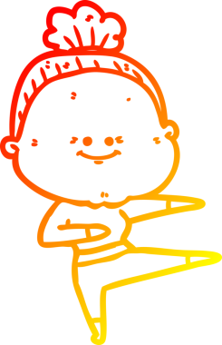 Bir insan tarafından çizilmiş mutlu, yaşlı bir kadının sıcak çizgi çizimi.