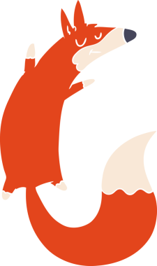 Bir insan tarafından çizilmiş düz renkli çizgi film zıplayan tilki