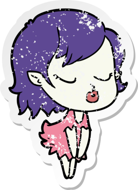 Bir insan tarafından çizilmiş şirin bir vampir kızın sıkıntılı çıkartması.