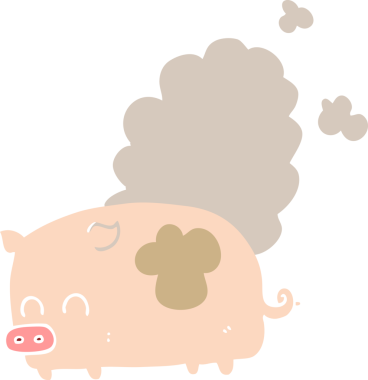 Bir insan tarafından çizilmiş düz renkli çizgi film kokulu domuz.