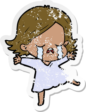 Bir insan tarafından çizilmiş, ağlayan bir çizgi film kızının sıkıntılı çıkartması.