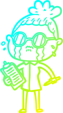 Bir insan tarafından çizilmiş gözlüklü, ağlayan bir karikatür çizimi.