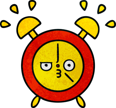 Bir insan tarafından çizilmiş bir çalar saatin retro grunge desen karikatürü