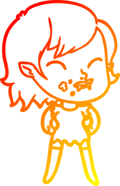 Bir insan tarafından çizilmiş yanağında kan olan vampir bir kızın çizgi film çizimi.