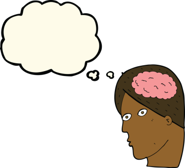 Bir insan tarafından çizilmiş beyin sembollü çizgi film kafası.