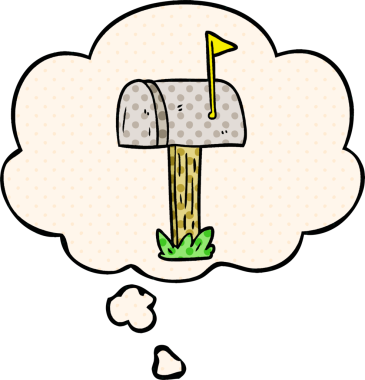 Bir insan tarafından çizilmiş, düşünce baloncuklu çizgi roman posta kutusu.