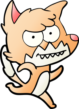 Bir insan tarafından çizilmiş sırıtan tilki çizgi filmi.