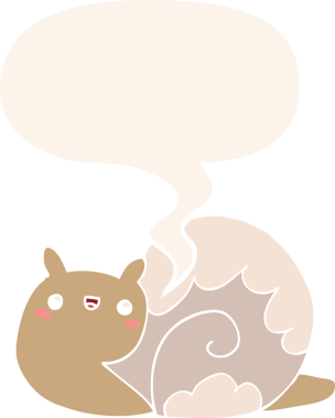 Bir insan tarafından çizilmiş konuşma baloncuğu olan sevimli çizgi film salyangozu.