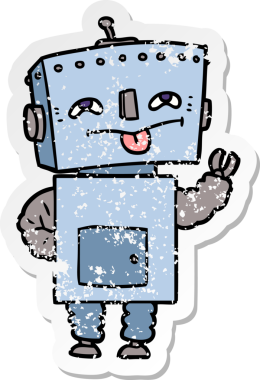 Bir insan tarafından çizilmiş karikatür robotunun sıkıntılı çıkartması.