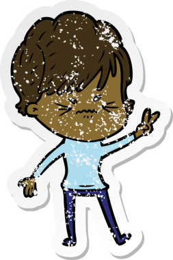 Bir insan tarafından çizilmiş, hayal kırıklığına uğramış bir karikatür çıkartması.