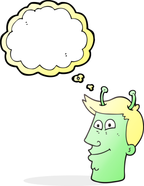 Bir insan tarafından çizilmiş serbest çizim düşünce balonu uzaylı adam.