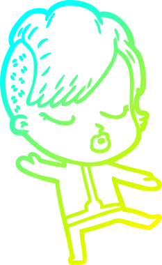 Bir insan tarafından çizilmiş soğuk gradyan çizgi film karakteri güzel hippi kız.