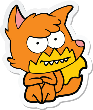 Bir insan tarafından çizilmiş sırıtan tilki çizgi film etiketi.