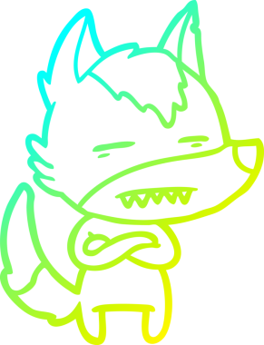 Bir insan tarafından çizilmiş dişleri gösteren çizgi bir kurt çizimi.