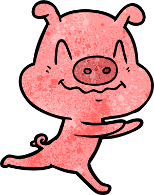 Bir insan tarafından çizilmiş sinirli çizgi film domuzu.