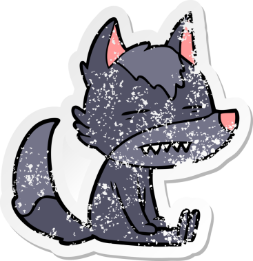 Bir insan tarafından çizilen dişleri gösteren kurdun çizdiği karikatür çıkartması.