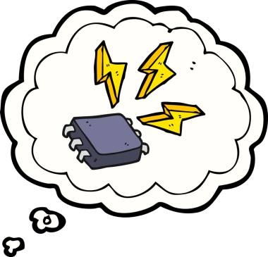 Bir insan tarafından çizilmiş serbest çizim düşünce balonu karikatürü bilgisayar çipi