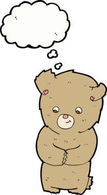 Bir insan tarafından çizilmiş düşünce balonlu oyuncak ayı.