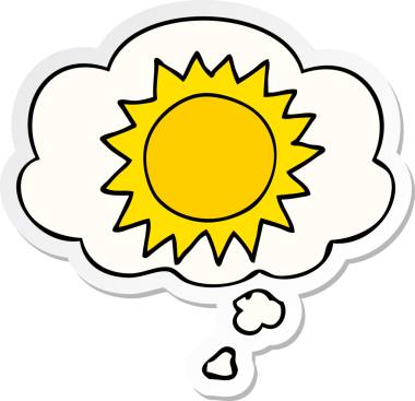 Düşünce baloncuklu karikatür güneşi insan tarafından çizilmiş bir çıkartma.