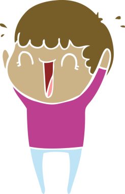 Düz renkli çizgi film karakteri bir insan tarafından çizilmiş sevinç için zıplıyor.