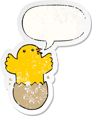 Konuşan baloncuklu karikatür kuluçkaya yatmış bir insan tarafından çizilmiş kederli eski bir çıkartma.