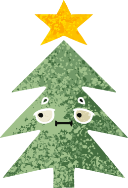 Bir insan tarafından çizilmiş bir noel ağacının retro çizim tarzı karikatürü.