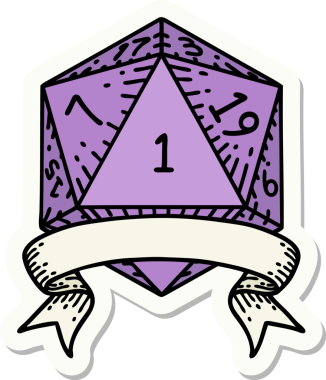 Bir insan tarafından çizilmiş doğal bir d20 zar etiketi.