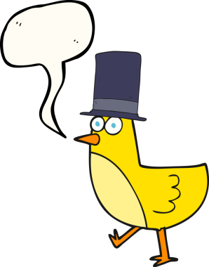 Bir insan tarafından çizilmiş şapkalı serbest konuşma balonu çizgi film kuşu.