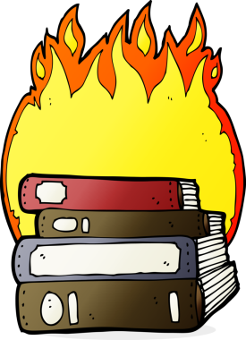 Bir insan tarafından çizilmiş kitapları yakmak.