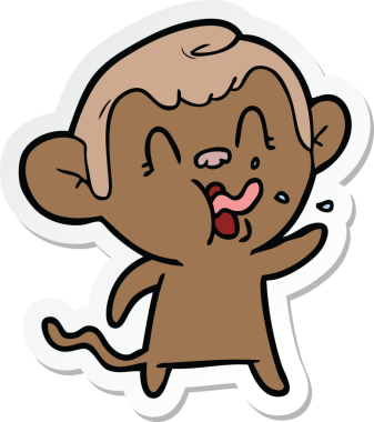 Bir insan tarafından çizilmiş çılgın bir maymun çıkartması.