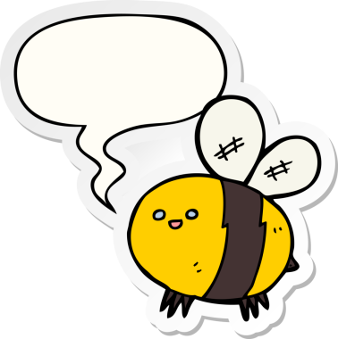 Bir insan tarafından çizilmiş konuşma balonu çıkartmalı çizgi film arısı.