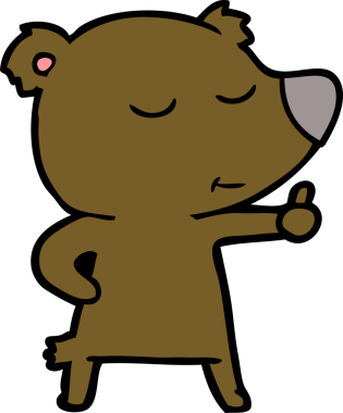 Mutlu çizgi film ayısı bir insan tarafından çizilmiş başparmaklarını kaldırıyor.