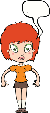 Bir insan tarafından çizilmiş konuşma balonu olan güzel bir kız.