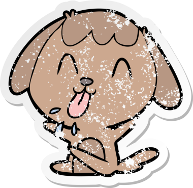 Bir insan tarafından çizilmiş şirin bir köpeğin sıkıntılı çıkartması.