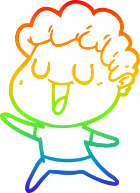 Gökkuşağı gradyan çizgisi bir insan tarafından çizilmiş gülen bir karikatür adamın çizimi