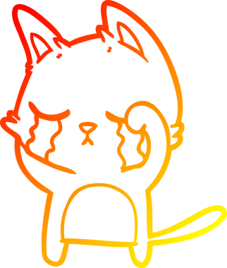 Bir insan tarafından çizilen ağlayan çizgi film kedisinin sıcak çizgi çizgisi.