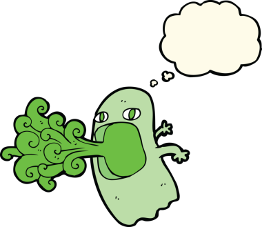 Bir insan tarafından çizilmiş düşünce baloncuklu komik çizgi film hayaleti.