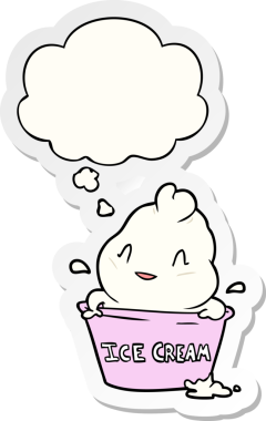 Düşünce baloncuklu tatlı çizgi film dondurması bir insan tarafından çizilmiş çıkartma gibi.