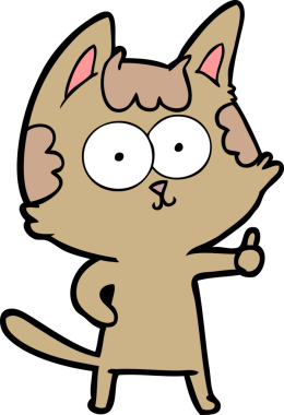 Bir insan tarafından çizilmiş mutlu çizgi film kedisi.