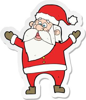 Bir insan tarafından çizilmiş Noel Baba çizgi filminin çıkartması.