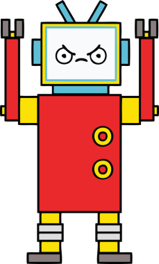 Bir insan tarafından çizilmiş sevimli bir robot karikatürü.