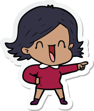 Bir insan tarafından çizilmiş gülen kadının çıkartması.